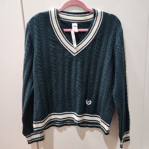 PINK Victoria's Secret Green Sweater with White Trim